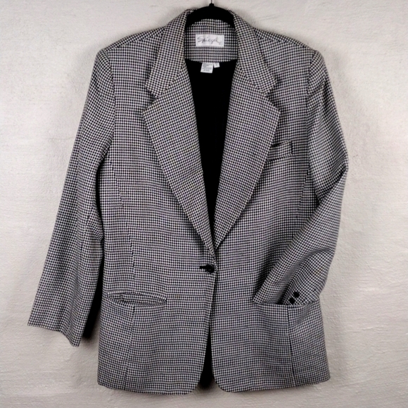 Spiegel Houndstooth Wool Blend One Notched Long Sleeve Button Front Blazer - Picture 14 of 14